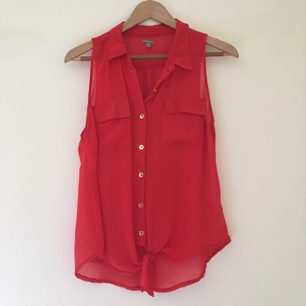 Sheer Sleeveless Button Down Blouse